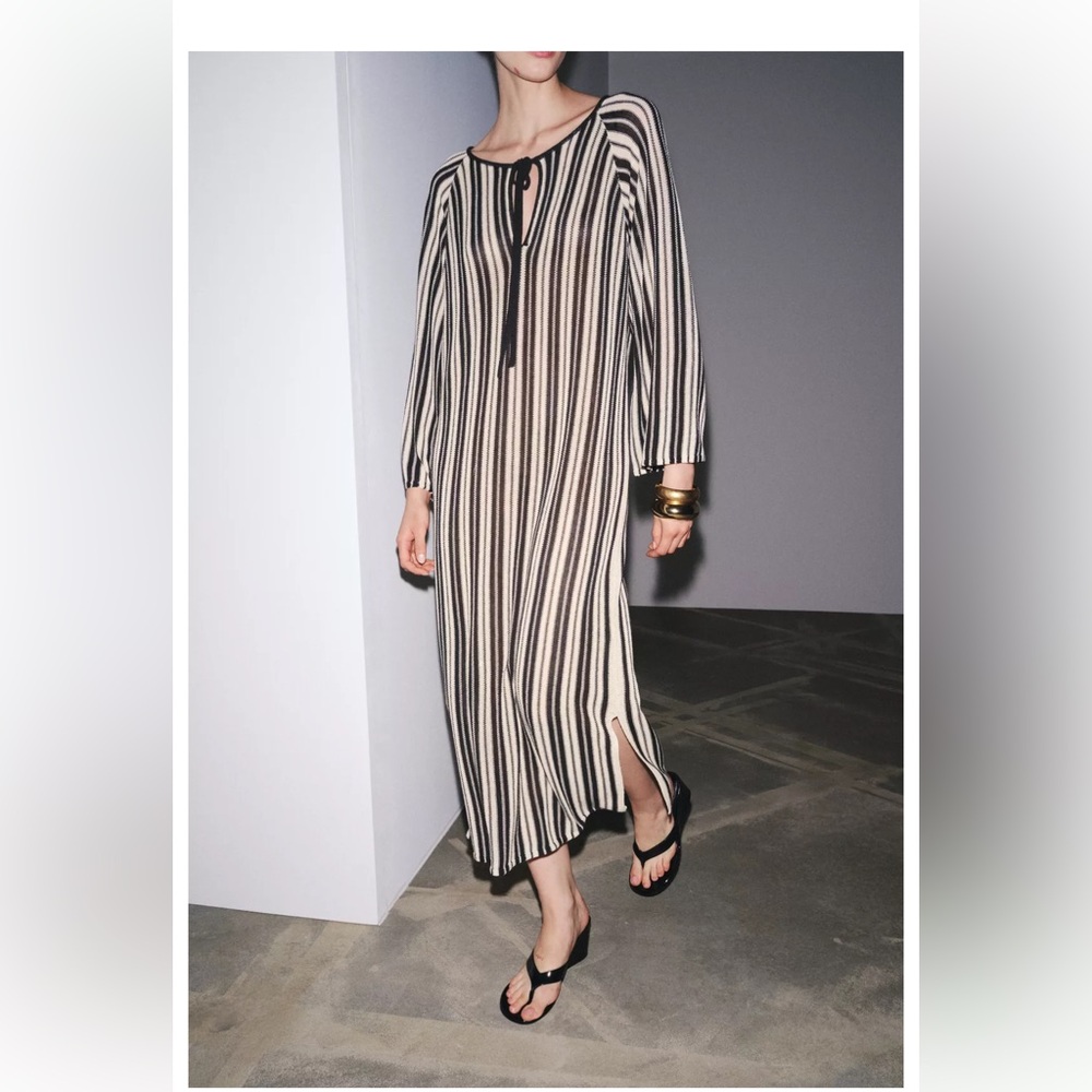 Zara Black and Cream Striped Dress